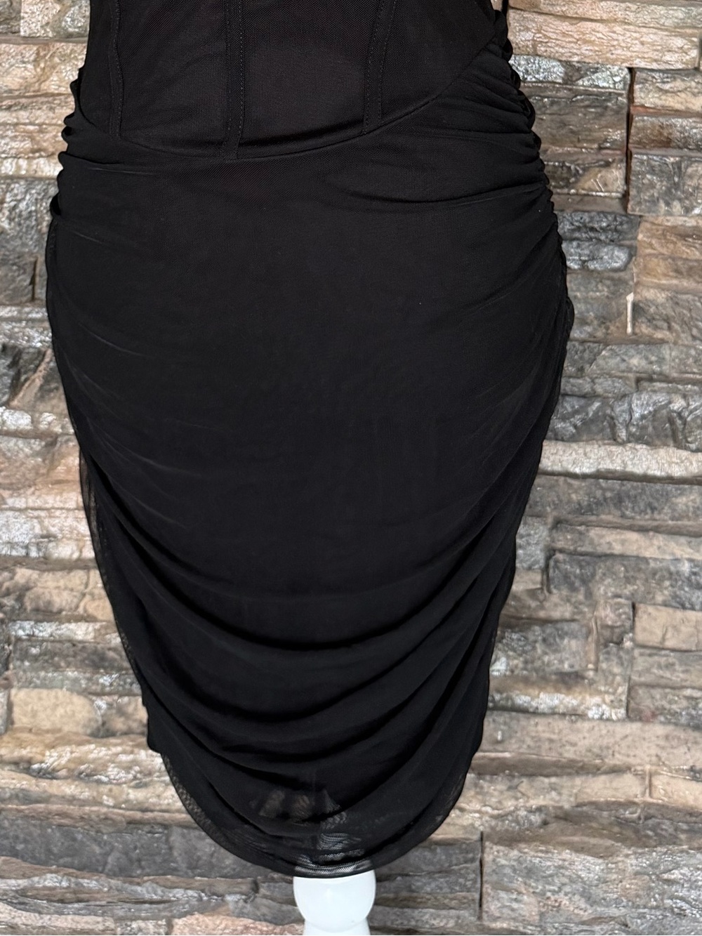 SHEIN Black Ruched Mesh Midi Skirt - Picture 6 of 12